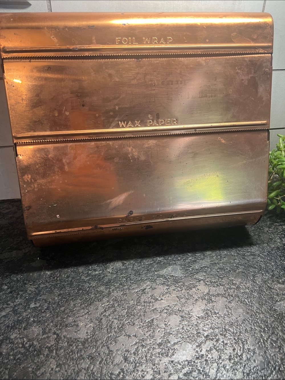 Vintage Copper Foil, Wax Paper and Paper Towel Dispenser. Can be wall mounted